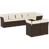 vidaXL 8-delige Loungeset met kussens poly rattan bruin
