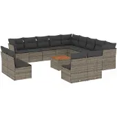 vidaXL 14-delige Loungeset met kussens poly rattan grijs