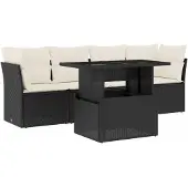 vidaXL 5-delige tuinmeubelset met kussens, zwart, polyrotan