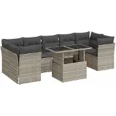 vidaXL 8-delige tuinmeubelset met kussens, lichtgrijs, polyrotan