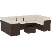 vidaXL 10-delige Loungeset met kussens poly rattan bruin