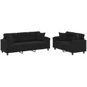 vidaXL 2-delige Loungeset met kussens microvezelstof zwart