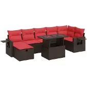 vidaXL 8-delige Loungeset met kussens poly rattan acacia bruin