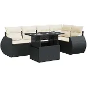 vidaXL 6-delige tuinmeubelset met kussens, zwart, polyrotan