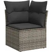 vidaXL 9-delige tuinmeubelset met kussens, grijs, polyrotan