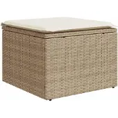 vidaXL Tuinkruk met kussen 55x55x37 cm poly rattan beige