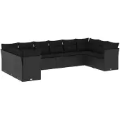 vidaXL 10-delige Loungeset met kussens poly rattan zwart