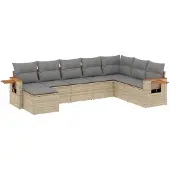 vidaXL 8-delige Loungeset met kussens poly rattan beige