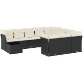 vidaXL 11-delige Loungeset met kussens poly rattan zwart