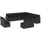 vidaXL 13-delige Loungeset met kussens poly rattan zwart
