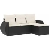 vidaXL 4-delige tuinmeubelset met kussens, zwart, polyrotan