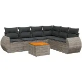 vidaXL 7-delige Loungeset met kussens poly rattan grijs