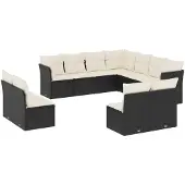 vidaXL 11-delige Loungeset met kussens poly rattan zwart
