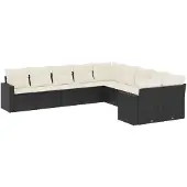 vidaXL 10-delige Loungeset met kussens poly rattan zwart