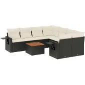 vidaXL 9-delige Loungeset met kussens poly rattan zwart