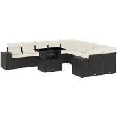 vidaXL 11-delige Loungeset met kussens poly rattan zwart