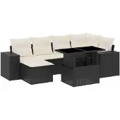vidaXL 7-delige Loungeset met kussens poly rattan zwart