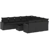 vidaXL 11-delige Loungeset met kussens poly rattan zwart