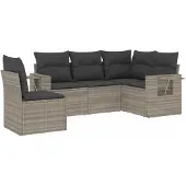 vidaXL 5-delige tuinmeubelset met kussens, lichtgrijs, polyrotan