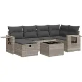 vidaXL 7-delige Loungeset met kussens poly rattan lichtgrijs