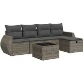 vidaXL 5-delige tuinmeubelset met kussens, grijs, polyrotan
