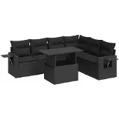 vidaXL 7-delige tuinmeubelset met kussens, zwart, polyrotan