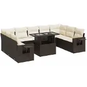vidaXL 10-delige Loungeset met kussens poly rattan bruin