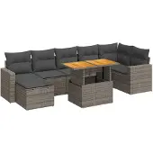 vidaXL 8-delige tuinmeubelset met kussens, grijs, polyrotan