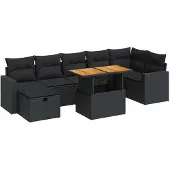 vidaXL 5-delige tuinmeubelset met kussens, zwart, polyrotan, acaciahout