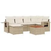 vidaXL 7-delige Loungeset met kussens poly rattan beige
