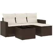 vidaXL 5-delige Loungeset met kussens poly rattan bruin