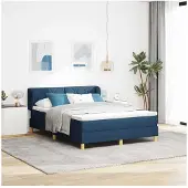 vidaXL Boxspringbed met matras, crème kleur, 90x200 cm, bekleding blauw