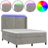 vidaXL Boxspringbed met LED-verlichting, lichtgrijs, 90 x 200 cm, fluweel