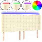 vidaXL Hoofdbord LED 147x16x118/128 cm kunstleer crèmekleurig