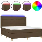 vidaXL Boxspring met matras en LED stof donkerbruin 180x200 cm