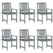 vidaXL Tuinstoelen met kussens, 6 stuks. Massief acaciahout, grijs