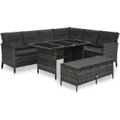 vidaXL 3-delige loungeset voor de tuin met kussens, van polyrotan, grijs