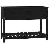 vidaXL Plantenbak met schap 111,5x54x81 cm massief grenenhout zwart