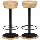 vidaXL Set van 2 barkrukken van mangohout, afmetingen 38 x 76 x 38 cm