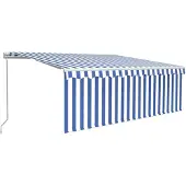 vidaXL Handmatig Zonnescherm 4 x 3 m Blauwe en Witte Streep