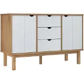 vidaXL Dressoir OTTA 113,5x43x73 cm massief grenenhout bruin en wit