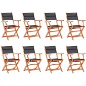 vidaXL Klapstoelen, 8 stuks, zwart, gemaakt van massief eucalyptushout en Textilene