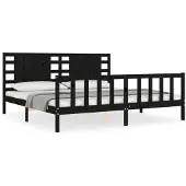 vidaXL Bedframe met hoofdbord massief hout zwart 200x200 cm
