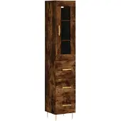 vidaXL Hoge kast 34,5x34x180 cm bewerkt hout gerookt eikenkleurig
