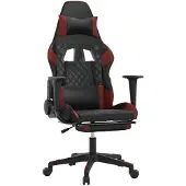 vidaXL Gaming stoel met massagefunctie en voetsteun, zwart, wijnrood, kunstleer