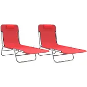vidaXL Ligbedden 2 st inklapbaar textileen en staal rood