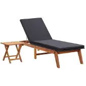 vidaXL Ligbed met tafel poly rattan en massief acaciahout