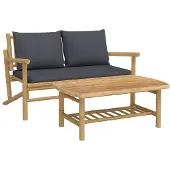 vidaXL 2-delige Loungeset met kussens bamboe donkergrijs
