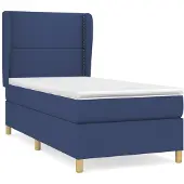 vidaXL Boxspring met matras stof blauw 90x200 cm