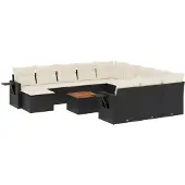 vidaXL 13-delige Loungeset met kussens poly rattan zwart